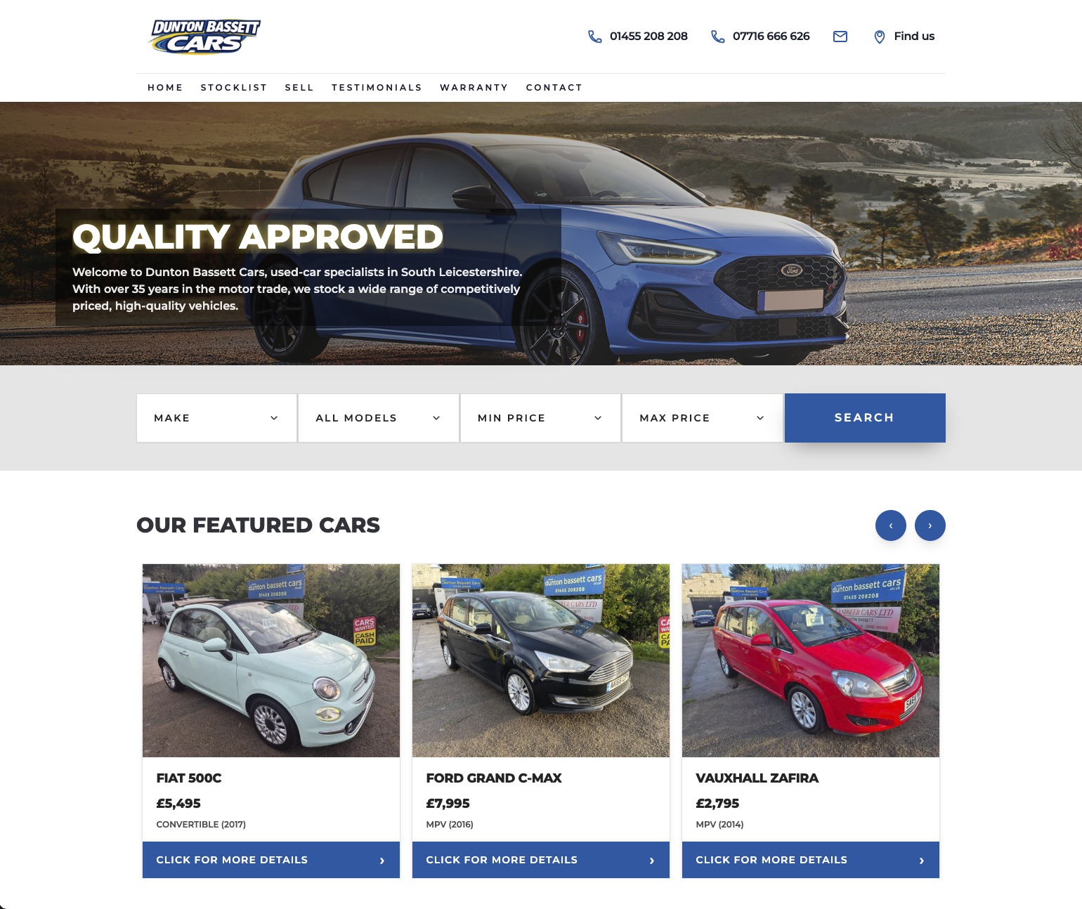 Dunton Bassett Cars website preview